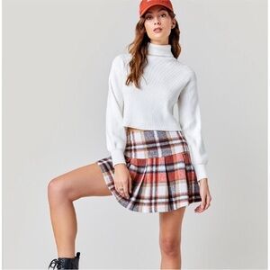 Francesca's Orange & White Plaid Pleated Mini Skirt, Size XL